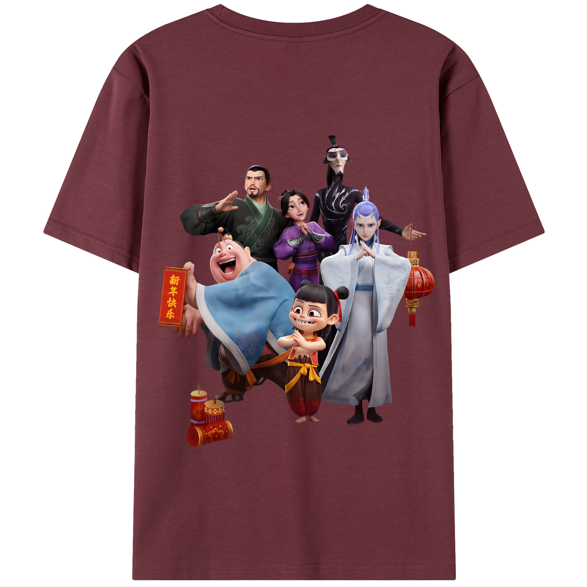 （画像用） Ne Zha 2 ナタ 魔童の大暴れ 綿100％半袖Tシャツ（背面プリント）